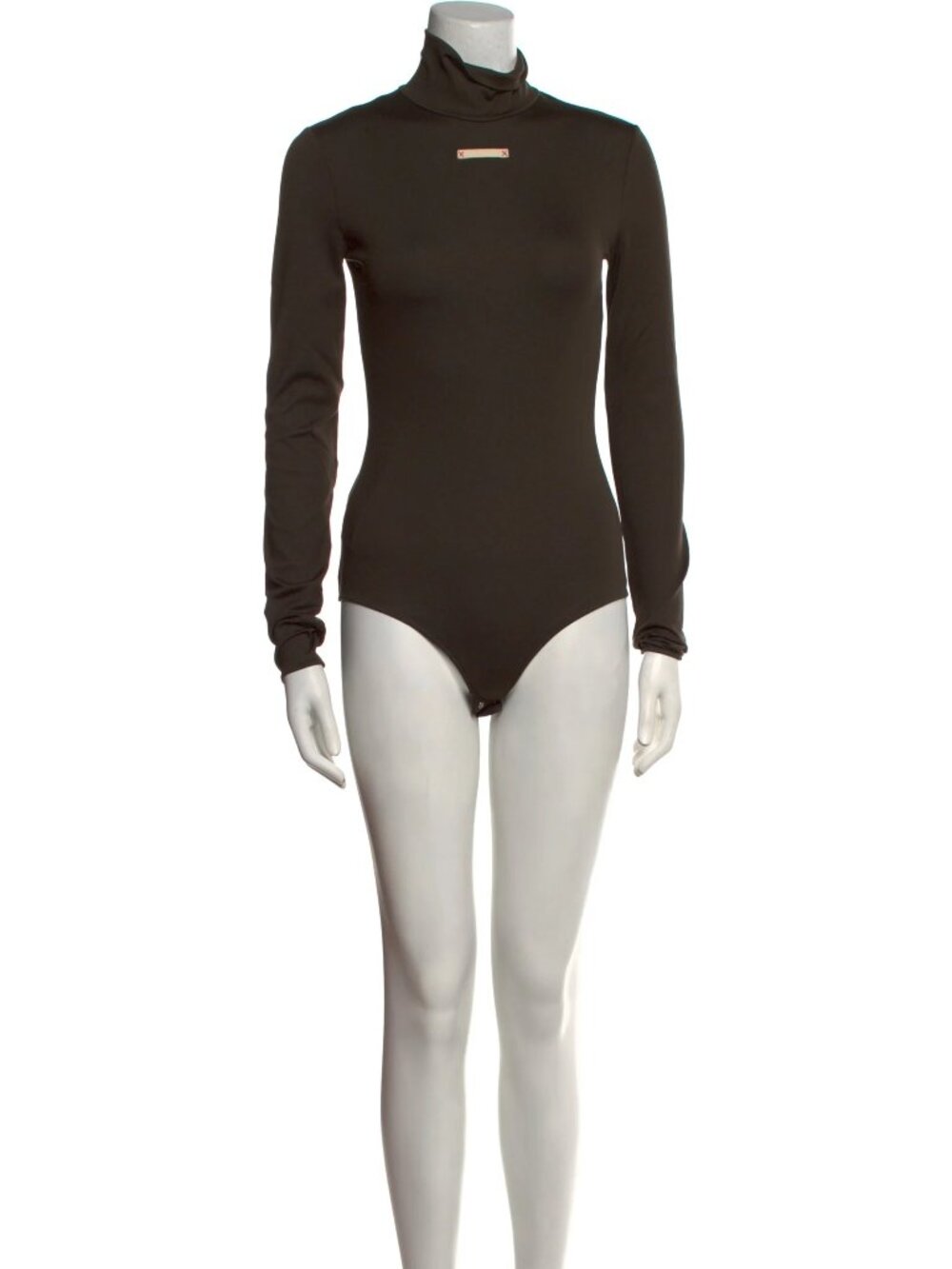 Maison Margiela Khaki Jersey Second Skin Logo Mock Bodysuit